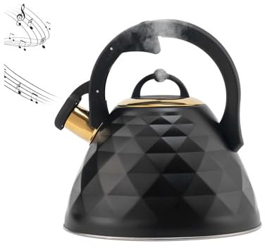 Bouilloire sifflante noire, bouilloire à induction de cuisinière 3L pour cuisinière à gaz toutes plaques de cuisson, théière de camping en acier inoxydable, ébullition rapide
