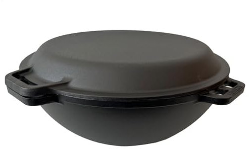 Grillpeter Kazan Gusseisen 15 Liter Kasan mit Pfannendeckel aus Gusseisen Wok Asia