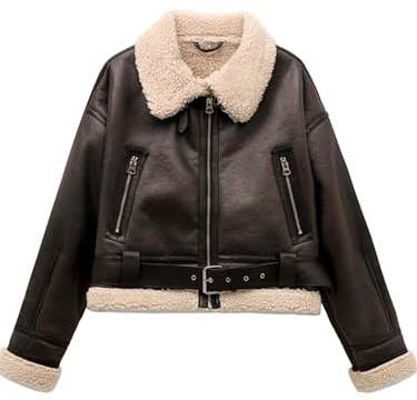 LY VAREY LIN Winter Women Faux Lamb Fur Leather Short Jacket Lapel Zipper Bomber Aviator Coat