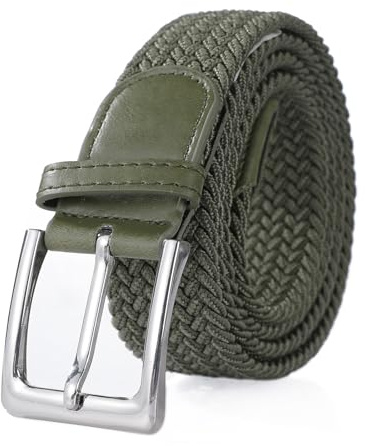 Bella Accessori Cinturón elástico trenzado para hombre y mujer cinturón de tela Correa elástica trenzada con hebilla de aleación de zinc Causal Unisex, Verde, 110cm Larghezza 3.5cm