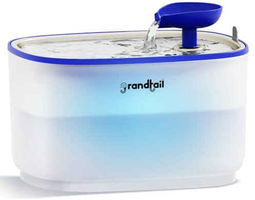 Grandtail 2.5 L Automatische Trinkbrunnen mit LED-Licht Automatischer Katzenbrunnen und Hundebrunnen Edelstahl-Wasserspender mit Sichtbarem Wasserstand und Kabelloser Pumpe