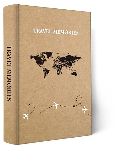 Holoary Album photo de 10 x 15 cm, 300 photos par page, 300 pochettes de 10 x 15 cm avec espace d'écriture, couverture en papier kraft, motif carte du monde, aventure, vacances, voyage