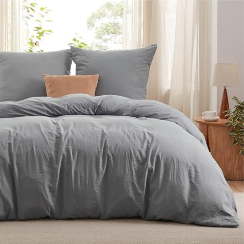 BEDSURE Bettwäsche 155x220 3teilig Baumwollähnlich - Grau, 2x80x80 Kissen | Bettwäsche-Sets Mikrofaser, Oeko-TEX Bedding mit Reißverschluss Pflegeleicht, Extra Weich & Atmungsaktiv