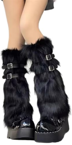 HINAYOSAN Scaldamuscoli per donne e ragazze, scaldamuscoli invernali pelosi lunghi per stivali, copriscarpe pelosi, per feste, festival, spettacoli, giochi, Scaldamuscoli neri bl, M