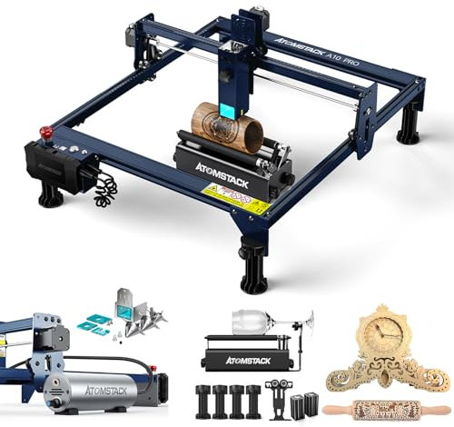 ATOMSTACK A10 Pro Grabadora láser y cortadora con rodillo rotativo R3 Pro, soporte de aire F30, alta precisión, máquina de grabado láser para madera, metal, acrílico, papel, cuero, madera