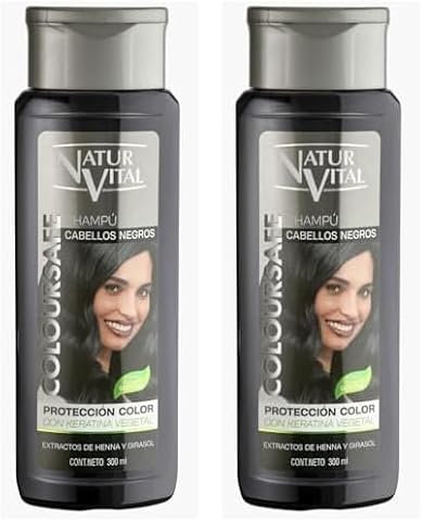 NaturVital - Champú ColourSafe Cabellos Negros, Sin Parabenos ni Siliconas, Champú Colorante para Pelo Teñido o Natural, con Keratina Vegetal, Protege el Color, 300 ml (Paquete de 2)