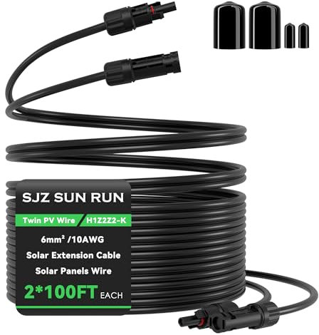 Doppel-PV-Draht-Solarmodul-Verlängerungskabel, 2 x 6 mm², 30 m, 10 AWG SJZ SUN RUN Parallelkabel mit weiblichen und männlichen, IP68 wasserdichten Steckern für Solarkabel, Outdoor-Automobil, Marine,