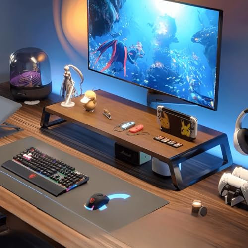 pykaaiiu Monitorständer, Monitorständer mit Aufbewahrungsfunktion, Verstellbarer Bildschirmständer, Laptop-Ständer, Bildschirmerhöhung, geeignet für Computer, Laptops, Fernseher(Braun)