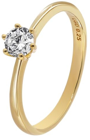 GLIZZ Damenring mit Diamant 0,25 ct. Gold 333/8K Brillantring GL8668 | bezaubernder Diamantring für Frauen, Solitärring eleganter Verlobungsring