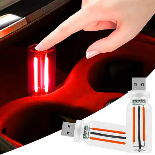 2 PCS Lampe rétro pour Voiture,Lampe d'intérieur de Voiture USB à Brancher,Lampe d'ambiance USB à LED pour l'intérieur de la Voiture,Mini Lampe LED Portable pour Voiture,Chambre à Coucher (Rouge)