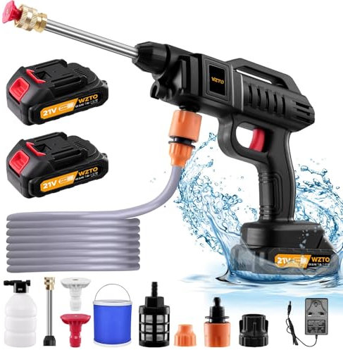 Ankishi 1500W Cordless Pressure Washer with 2 * 2.0Ah Battery, 21V Portable High Pressure Washer, Car Washer Kit with 2 Nozzles(0°,40°), 16.4FT Hose, Connector, Foam Bottle Pressure Cleaner for Car