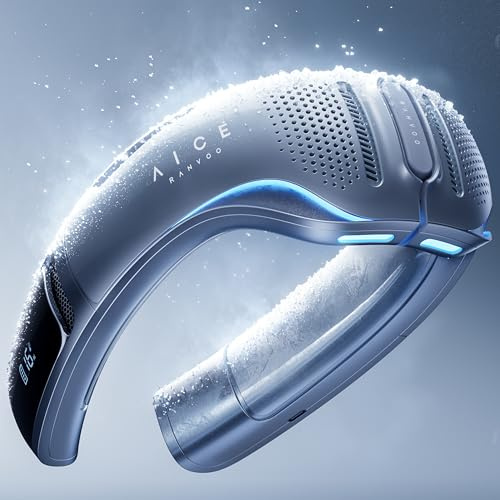 RANVOO AICE LITE Plus 2025 Max Kühlleistung [Nr.1 Kühlste & Langlebigste] Nackenventilator, Nackenklimaanlage, 6.000 mAh Wiederaufladbarer Nackenkühler, Bläst Kalte Luft, Geschenk für Mama, Blau