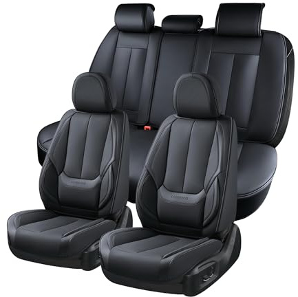 Coverado Car Seat Covers Full Set for 5 Seats, Universal Fit For Most Cars, SUV, Sedans and Pick-up Trucks, Waterproof Automotive Seat Protector Leather Car Seat Cushion, Airbag Compatible