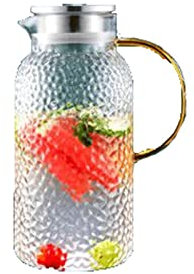 HJUGHPN Tetera de vidrio de 2 litros con tapa y asa, jarra de vidrio resistente al calor con tapa para té, jugo, leche, bebidas frías o calientes