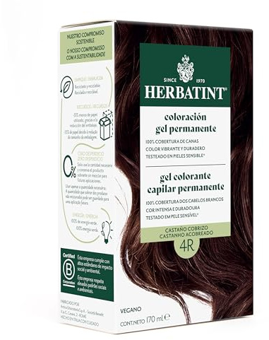 Herbatint Gel Colorante Permanente per Capelli 4R Castano Ramato - 170 ml | Senza Ammoniaca, Copertura Ottimale dei Capelli | Formula Vegana, con 8 Estratti Vegetali Biologici