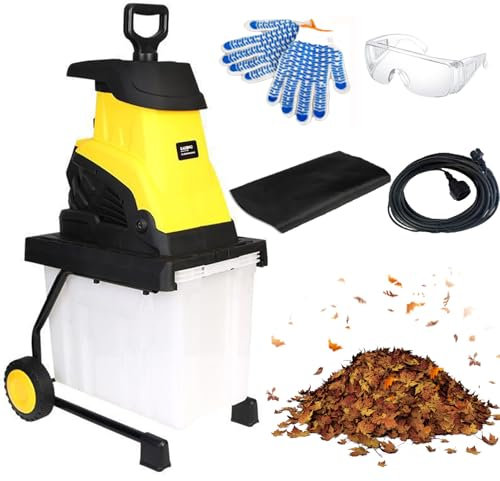 Garden Shredder 2500w, Electric Leaf Mulcher Compost Shredder with Wheels, 50l Storage Box, Goggles, Leaf Crusher, 45cm Funnel Diameter, 4500rpm Chippers, for Yard Cleanup, Composting 20m-power-cord
