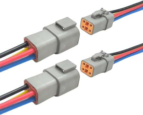 2 set di connettori impermeabili DTP a 4 poli (maschio e femmina) con cablaggio da 12 AWG per auto/camion/barche/LED