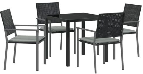 vidaXL Garten Essgruppe 5 pcs Schwarz Poly Rattan, Garten Essgruppe, rechteckig, Moderne Outdoor-Sitzgelegenheiten, UV-beständig, Bequeme Loungesessel mit Armlehnen für die Terrasse im Sommer.