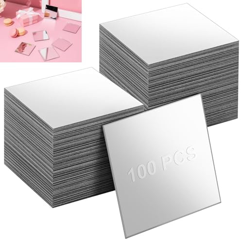 Lot de 100 miroirs autocollants à coller - Mosaïque - Miroir acrylique - 5 x 5 cm - Carré - Flexibles - Sans cadre - Pour bricolage, chambre à coucher, salle de bain, décoration murale, armoire