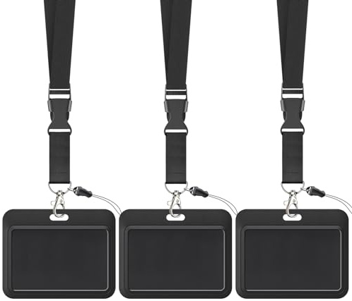 Uniclife 3er-Set Ausweishülle mit beidseitigen Sichtfenstern Horizontal Plastikhülle mit Lanyard für Büro, Schule, Kreditkarten, Keycards, Führerscheine und Pässe