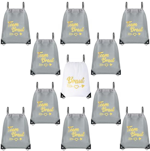 11 Stück Junggesellenabschied Frauen Team Bride Turnbeutel mit Kordelzug JGA Frauen Turnbeutel Damen Team Bride Rucksack Set Braut Tasche Team Braut für Verlobung JGA Hochzeit