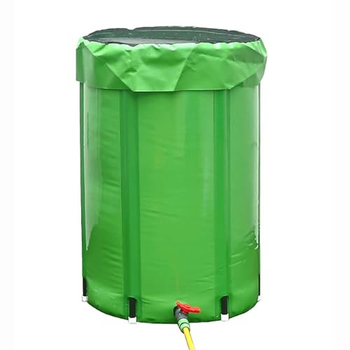 Barril de recogida de agua de lluvia plegable portátil, tanque de almacenamiento de agua de lluvia de 40 x 78 cm con tapa, recogedor de agua de canalón para una recogida eficiente de lluvia y
