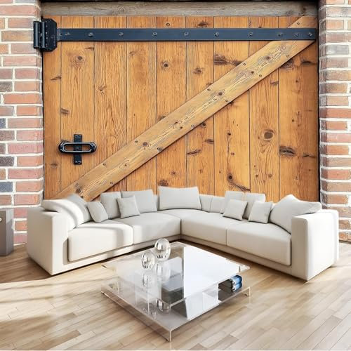 Retrò Americano Carta Da Parati 250 X 175 Cm Porta Di Legno Metallo Muro Di Mattoni 3D Fotomurale – Poster Gigante Da Parete Per Camera Da Letto, Soggiorno, Corridoio – Decorazione Murale