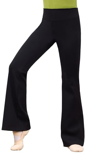 Twirbalux Girls Jazz Pants, High Waisted Flared Dance Pants for Kids Ballet Jazz Practice Black