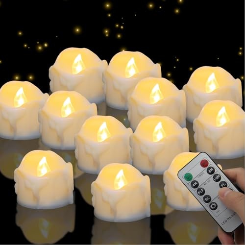 innislink Bougies chauffe-plat LED réalistes sans flamme avec télécommande, 12 bougies LED, bougies chauffe-plat électriques à piles avec minuterie automatique 4/6 heures pour Halloween et Noël