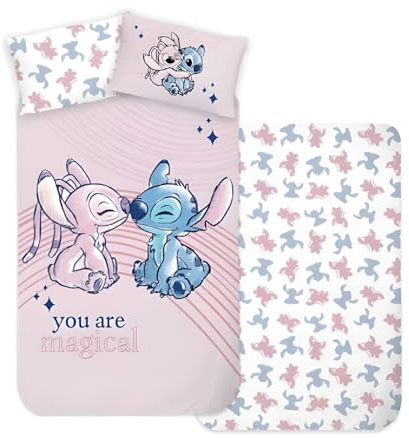 Disney Lilo & Stitch „You Are Magical“ Baby-Bettwäsche 2-teilig – 100 × 135 cm + 40 × 60 cm – 100% Baumwolle – Wendebettwäsche