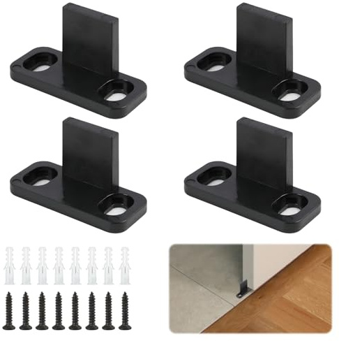 4 Stück Bodenführung Schiebetür mit Schrauben und Expansionsröhren, Schiebetür Bodenführung, Wandmontage Hardware für Schiebe Scheunentore und Türen aus Holz - Geräuschlos für sanftes Gleiten,Schwarz