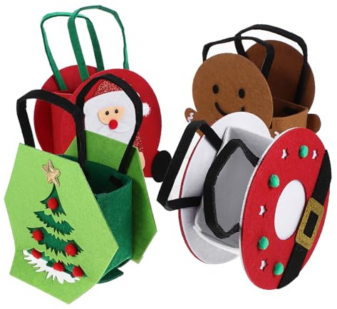 Mipcase 4stücke Weihnachtstasche aus Filz Große Geschenktüte zum Einpacken von Süßigkeiten und Bastelarbeiten Leicht und Robust mit Henkel für Einfachen Transport