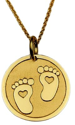 Collar de plata de ley 925 de 28 mm, cadena de 45,7 cm, colgante de pies de bebé, dije de pies de bebé recién nacido, colgante de moneda de pies de bebé, joyería grabada de disco recién nacido
