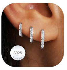 AVOTTO 3 Pairs Silver Earrings for Women Sterling Silver Earrings Silver Hoop Earring Small Huggie Cartilage Hoops Earring Stacks Jewellry Gifts