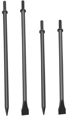 Pneumatic Cold Chisel Set, Scraper 350mm (14 Inch) 450mm (17 Inch) Long Air Pneumatic Hammer With Round Collar Flat and Point Chisels For Concrete and Tile （4 Pack）