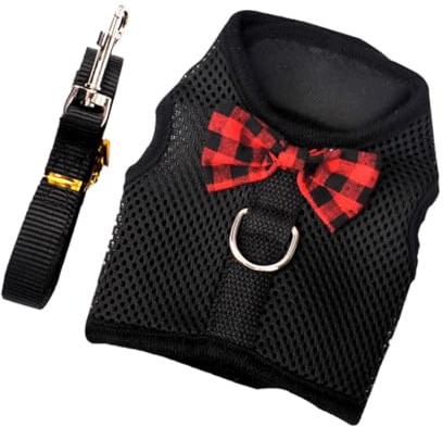 FRCOLOR Pet Vest and Harness Set Breathable Mesh Dog Vest Harness Pulling Rope Black m Size Chest 30-34cm Suitable for Rabbits, Guinea Pigs, and Squirrels