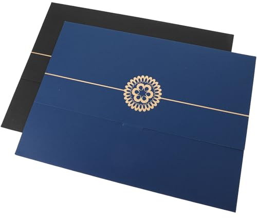 Healvian Lot de 2 Porte-Certificats A4 en Papier Couverture de Diplômes Noir et Bleu Foncé Finition Dorée Protège-Documents pour Certificats Dossiers Officiels et Récompenses Usage