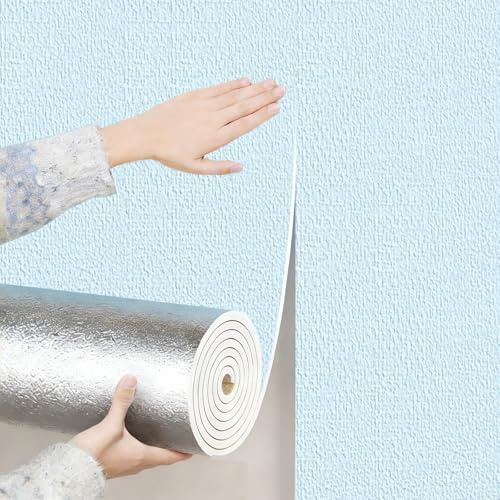 STCERY Papier Peint Autocollant 9 Mm, Panneau Mural Isolant Thermique, Revêtement en Mousse Résistant Aux Chocs, pour La Décoration Intérieure des Murs(Blue,50m/1968.5in)