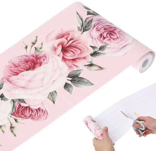 NAMOARLY Frise Murale Autocollante en Pvc Rose, Imperméable et Facile à Utiliser, Décoration Murale le Couloir Murs de Salle de Bain