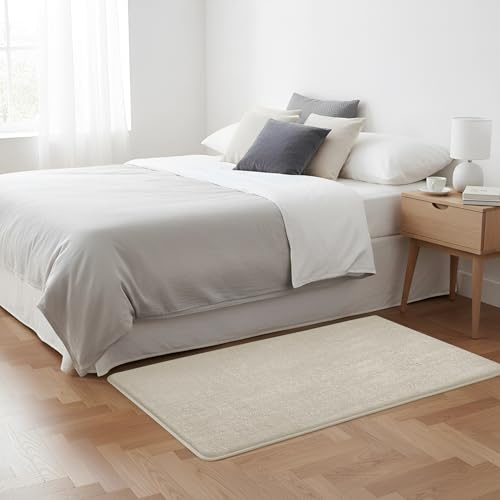Imperial Rooms Cozy Rugs Living Room, 100% Polyester, Anti Slip Backing, Soft Fluffy Thick Low Pile 600 GSM, Small Bedside Rug for Bedroom, Non Shedding Carpet for Kids Nursery Room, Beige, 60x120 cm