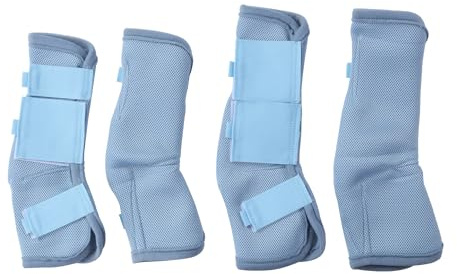 Gallopoff Lot de 4 Guêtres Chevaux, Éviter de Taper du Pied, Bleu Clair S | Velcros Renforcés, Maille Respirante, Ne Frottent Pas, pour le Paturage et l'écurie