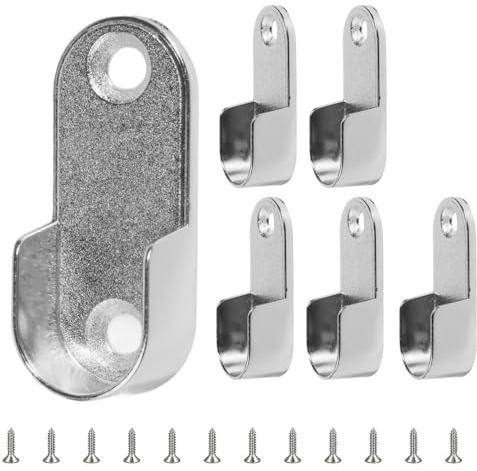 Support Tringle Penderie – Lot de 6 Support Tringle Ovales en Alliage de Zinc pour Barre de Penderie Compatible U 16 Mm, Double Fixation Robuste, Anti-Corrosion, Capacité pour Vêtements Lourds