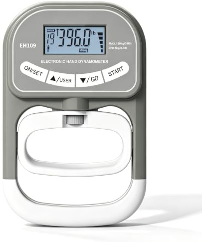 Digital handhållen dynamometer: 180kg/396lb bärbar digital dynamometer, handhållen digital styrketräning med LED-display och USB-laddningskabel (grå)