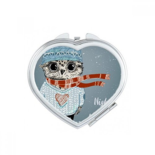 DIYthinker Skizzierung reizender Eulen Winter Night Herz Compact Make-up Taschenspiegel Tragbare Nette kleine Hand Spiegel Geschenk