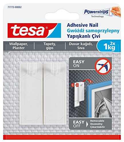 Tesa 77773 – 00002 – 00 extraíble adhesivo uñas para colgar fotos en papel pintado, color blanco