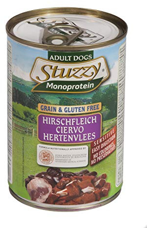 Stuzzy, Cibo Umido per Cani Adulti al Cervo, Monoproteico in Patè (6 Lattine da 400g)