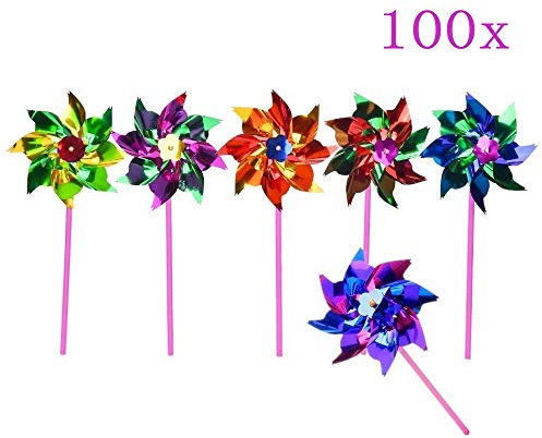 JZK 100x Waterproof foil windmills outdoor toys for children garden decoration ornament pinwheel spinners for kids birthday party favours giveaways thank you gift party bag filler