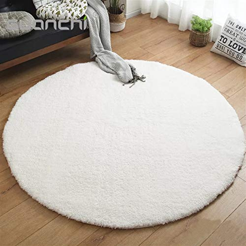 LIVEINU Hochflor Shaggy Teppich für Wohnzimmer Langflor Pflegeleicht Rund Teppich Hochwertig Hohe Fadendichte Wasser Absorbierend Badezimmerteppich Für Wohnzimmer Weiß Ø 60 cm