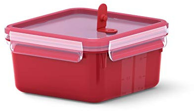 Emsa Mikrowellendose Clip & Micro N10604 | Mikrowellenventil | 1,3 L | Quadratisch | Lunchbox | Integrierte Maßeinteilung | Made In Germany | Rot/ Transparent