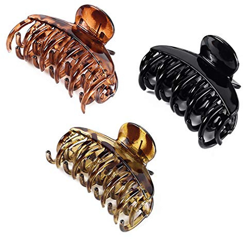 DEEKA 3 PCS 2.5 Inch Tortoise Shell Hair Claw Clips Double Row Teeth Plastic Hair Jaw Clips Hair Barrettes Thick Medium Thin Hair Clips for Women